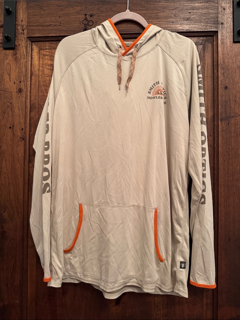 Howler Brothers Khaki Hooded Pullover with Orange Trim